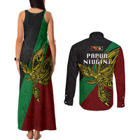 Papua New Guinea East New Britain Province Couples Matching Tank Maxi Dress and Long Sleeve Button Shirts PNG Birds Of Paradise Polynesian Arty Style LT03 - Polynesian Pride