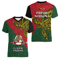 Papua New Guinea East Sepik Province Women V Neck T Shirt PNG Birds Of Paradise Polynesian Arty Style LT03 - Polynesian Pride