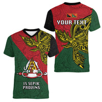 Custom Papua New Guinea East Sepik Province Women V Neck T Shirt PNG Birds Of Paradise Polynesian Arty Style LT03 - Polynesian Pride