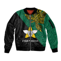 Custom Papua New Guinea Enga Province Sleeve Zip Bomber Jacket PNG Birds Of Paradise Polynesian Arty Style LT03 Unisex Green - Polynesian Pride