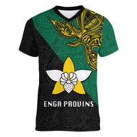 Custom Papua New Guinea Enga Province Women V Neck T Shirt PNG Birds Of Paradise Polynesian Arty Style LT03 Female Green - Polynesian Pride