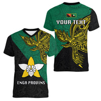 Custom Papua New Guinea Enga Province Women V Neck T Shirt PNG Birds Of Paradise Polynesian Arty Style LT03 - Polynesian Pride
