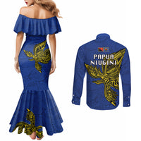 Papua New Guinea Gulf Province Couples Matching Mermaid Dress and Long Sleeve Button Shirts PNG Birds Of Paradise Polynesian Arty Style LT03 - Polynesian Pride