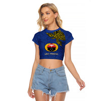 Papua New Guinea Gulf Province Raglan Cropped T Shirt PNG Birds Of Paradise Polynesian Arty Style LT03 Female Blue - Polynesian Pride