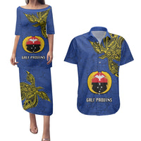 Custom Papua New Guinea Gulf Province Couples Matching Puletasi Dress and Hawaiian Shirt PNG Birds Of Paradise Polynesian Arty Style LT03 Blue - Polynesian Pride