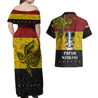 Papua New Guinea Madang Province Couples Matching Off Shoulder Maxi Dress and Hawaiian Shirt PNG Birds Of Paradise Polynesian Arty Style LT03 - Polynesian Pride