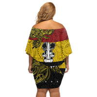 Custom Papua New Guinea Madang Province Off Shoulder Short Dress PNG Birds Of Paradise Polynesian Arty Style LT03 - Polynesian Pride