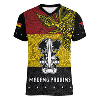 Custom Papua New Guinea Madang Province Women V Neck T Shirt PNG Birds Of Paradise Polynesian Arty Style LT03 Female Yellow - Polynesian Pride