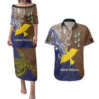 Custom Papua New Guinea Manus Province Couples Matching Puletasi Dress and Hawaiian Shirt PNG Birds Of Paradise Polynesian Arty Style LT03 Brown - Polynesian Pride