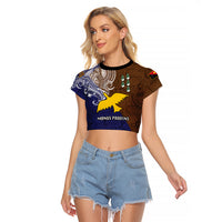 Custom Papua New Guinea Manus Province Raglan Cropped T Shirt PNG Birds Of Paradise Polynesian Arty Style LT03 Female Brown - Polynesian Pride