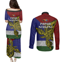 Papua New Guinea Milne Bay Province Couples Matching Puletasi Dress and Long Sleeve Button Shirts PNG Birds Of Paradise Polynesian Arty Style LT03 - Polynesian Pride