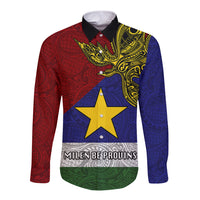 Papua New Guinea Milne Bay Province Long Sleeve Button Shirt PNG Birds Of Paradise Polynesian Arty Style LT03 Unisex Blue - Polynesian Pride