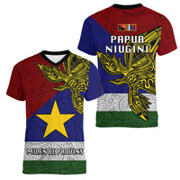 Papua New Guinea Milne Bay Province Women V Neck T Shirt PNG Birds Of Paradise Polynesian Arty Style LT03 - Polynesian Pride