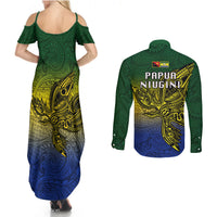 Papua New Guinea Morobe Province Couples Matching Summer Maxi Dress and Long Sleeve Button Shirts PNG Birds Of Paradise Polynesian Arty Style LT03 - Polynesian Pride