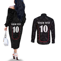 Custom New Zealand Rugby Couples Matching Off The Shoulder Long Sleeve Dress and Long Sleeve Button Shirt Maori All Black Championship 2024 and Silver Fern