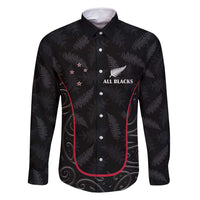 Custom New Zealand Rugby Family Matching Long Sleeve Bodycon Dress and Hawaiian Shirt Maori All Black Championship 2024 and Silver Fern LT03 Dad's Shirt - Long Sleeve Black - Polynesian Pride