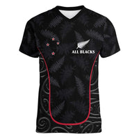 Custom New Zealand Rugby Women V-Neck T-Shirt Maori All Black Championship 2024 and Silver Fern