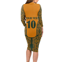 Custom Australia Rugby Championship 2024 Long Sleeve Bodycon Dress Aboriginal Art Tattoo Pattern