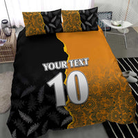 Custom New Zealand and Australia Rugby Championship 2024 Bedding Set Maori Warrior and Kangaroo Mascot with Fern Aboriginal