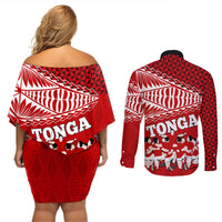 tonga-rugby-couples-matching-off-shoulder-short-dress-and-long-sleeve-button-shirts-sipi-tau-dance-ngatu-pattern