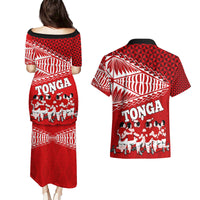 Tonga Rugby Couples Matching Puletasi Dress and Hawaiian Shirt Sipi Tau Dance Ngatu Pattern LT03 - Polynesian Pride