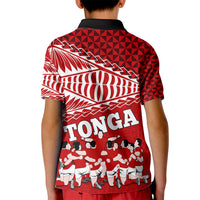 Tonga Rugby Kid Polo Shirt Sipi Tau Dance Ngatu Pattern LT03 - Polynesian Pride