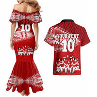 Personalised Tonga Rugby Couples Matching Mermaid Dress and Hawaiian Shirt Sipi Tau Dance Ngatu Pattern LT03 - Polynesian Pride