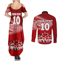 Personalised Tonga Rugby Couples Matching Summer Maxi Dress and Long Sleeve Button Shirts Sipi Tau Dance Ngatu Pattern LT03 - Polynesian Pride