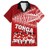 Personalised Tonga Rugby Family Matching Short Sleeve Bodycon Dress and Hawaiian Shirt Sipi Tau Dance Ngatu Pattern LT03 Dad's Shirt - Short Sleeve Red - Polynesian Pride