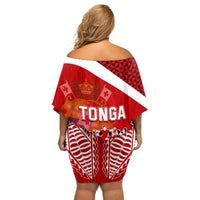 Tonga Rugby Off Shoulder Short Dress Sipi Tau Dance Coat of Arms Ngatu Pattern LT03 - Polynesian Pride
