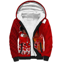 Personalised Tonga Rugby Sherpa Hoodie Sipi Tau Dance Coat of Arms Ngatu Pattern LT03 Unisex Red - Polynesian Pride