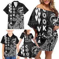 Cook Islands Va'a Polynesian Art Tattoo Family Matching Off Shoulder Short Dress and Hawaiian Shirt Black Color LT03 - Polynesian Pride