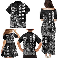 Cook Islands Vaa Polynesian Art Tattoo Family Matching Puletasi and Hawaiian Shirt Black Color