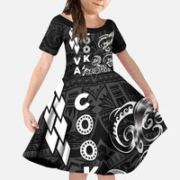 Cook Islands Vaa Polynesian Art Tattoo Family Matching Summer Maxi Dress and Hawaiian Shirt Black Color