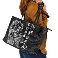 Cook Islands Vaa Polynesian Art Tattoo Leather Tote Bag Black Color
