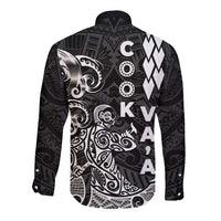 Cook Islands Vaa Polynesian Art Tattoo Long Sleeve Button Shirt Black Color