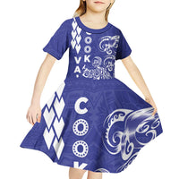 Cook Islands Va'a Polynesian Art Tattoo Kid Short Sleeve Dress Blue Color LT03 - Polynesian Pride