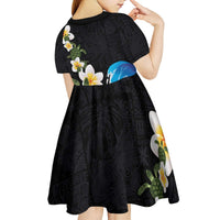 Hawaiian Plumeria and Turtle Kid Short Sleeve Dress with Polynesian Tribal Art Pattern Vintage Vibes LT03 - Polynesian Pride