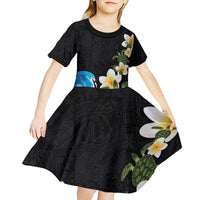 Hawaiian Plumeria and Turtle Kid Short Sleeve Dress with Polynesian Tribal Art Pattern Vintage Vibes LT03 - Polynesian Pride