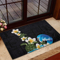 Hawaiian Plumeria and Turtle Rubber Doormat with Polynesian Tribal Art Pattern Vintage Vibes