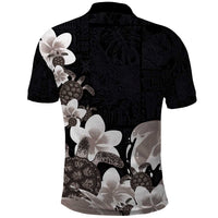 Hawaiian Plumeria and Turtle Polo Shirt with Polynesian Tribal Art Pattern Grayscale Color LT03 - Polynesian Pride