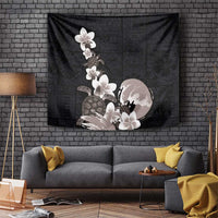 Hawaiian Plumeria and Turtle Tapestry with Polynesian Tribal Art Pattern Grayscale Color LT03 Black - Polynesian Pride