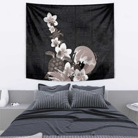 Hawaiian Plumeria and Turtle Tapestry with Polynesian Tribal Art Pattern Grayscale Color LT03 - Polynesian Pride