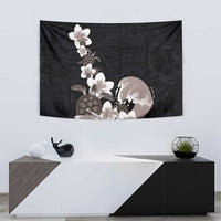 Hawaiian Plumeria and Turtle Tapestry with Polynesian Tribal Art Pattern Grayscale Color LT03 - Polynesian Pride