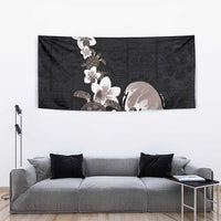 Hawaiian Plumeria and Turtle Tapestry with Polynesian Tribal Art Pattern Grayscale Color LT03 - Polynesian Pride