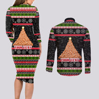 Personalized New Zealand Meri Kirihimete Couples Matching Long Sleeve Bodycon Dress and Long Sleeve Button Shirt Maori Warrior with Rugby Christmas Tree LT03 - Polynesian Pride