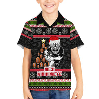 Personalized New Zealand Meri Kirihimete Family Matching Short Sleeve Bodycon Dress and Hawaiian Shirt Maori Warrior with Rugby Christmas Tree LT03 Son's Shirt Black - Polynesian Pride