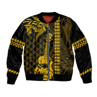 Custom Hawaii Bomber Jacket Ukelele and Hula Girl Mix Kakau Pattern LT03 Unisex Yellow - Polynesian Pride