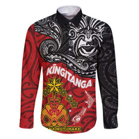 The Kingitanga - Maori King Movement Family Matching Off Shoulder Short Dress and Hawaiian Shirt Ko Te Mana Motuhake Emblem with Moko and Polynesian Art Tattoo