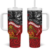 The Kingitanga - Maori King Movement Tumbler With Handle Ko Te Mana Motuhake Emblem with Moko and Polynesian Art Tattoo LT03